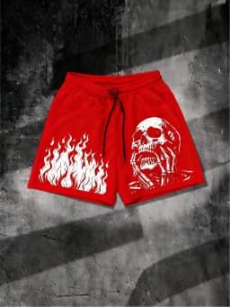 European and American Men's Summer Flame Skull Print Comfortable and Breathable Drawstring Shorts for Outdoor Leisure Vacation