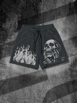 European and American Men's Summer Flame Skull Print Comfortable and Breathable Drawstring Shorts for Outdoor Leisure Vacation