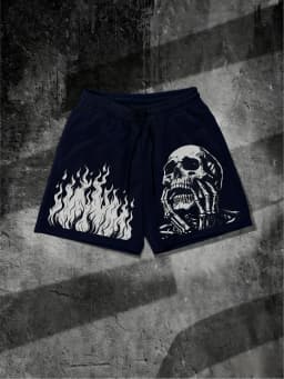 European and American Men's Summer Flame Skull Print Comfortable and Breathable Drawstring Shorts for Outdoor Leisure Vacation