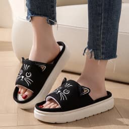 Platform Slippers Women Home Flat Spring Summer Cat Cartoon Designer Shoes Girl Trend Indoor Slides Soft Non-Slip Floor Open Toe