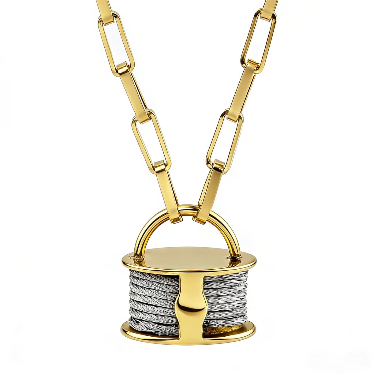 Designer-Inspired New Arrival Women's Gold-Plated Stainless Steel Lock Pendant Fashionable Vintage Necklace