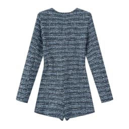 Spring Summer Women's Slim Fit Stretch Jumpsuit French Luxury Lady Style Tweed One Piece Outfit for Shopping & Daily Wear
