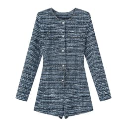Spring Summer Women's Slim Fit Stretch Jumpsuit French Luxury Lady Style Tweed One Piece Outfit for Shopping & Daily Wear