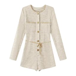 Spring Summer Women's Slim Fit Stretch Jumpsuit French Luxury Lady Style Tweed One Piece Outfit for Shopping & Daily Wear
