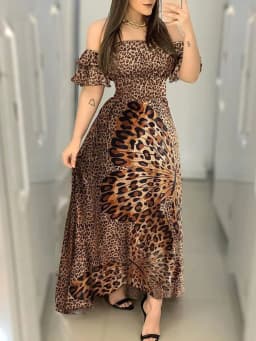 2026 Nieuwe Mode Luipaard Gewaad Afdrukken Lange Jurk Ruche Maxi Zonnejurk Bohemian Vrouwen Zomer Sexy Toevallige Elegante Strap