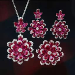 Foyejaf Floral Jewelry Set - Royal Blue Pendant Necklace Earrings And Ring Set Luxurious Floral Accessory Collection