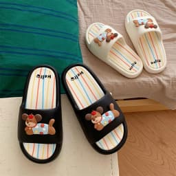 Women Cute BathSlippers Capybara Decor Stripes Thick Soft-Sole Bathroom Beach Summer Couple Black White Casual Non-slip Home New