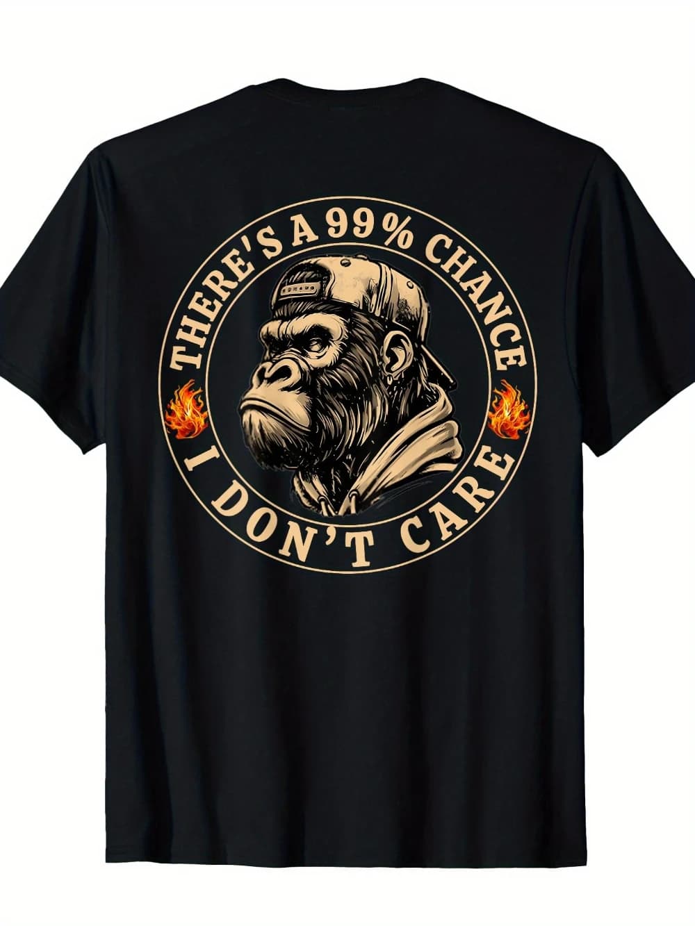 Funny Monkey There'S A 99% Chance I Don't Care Men'S T-Shirt Humorous Back Print Monkey Graphic 100% Comfort Fit Casual Wear