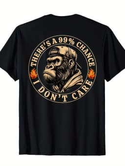 Funny Monkey There'S A 99% Chance I Don't Care Men'S T-Shirt Humorous Back Print Monkey Graphic 100% Comfort Fit Casual Wear