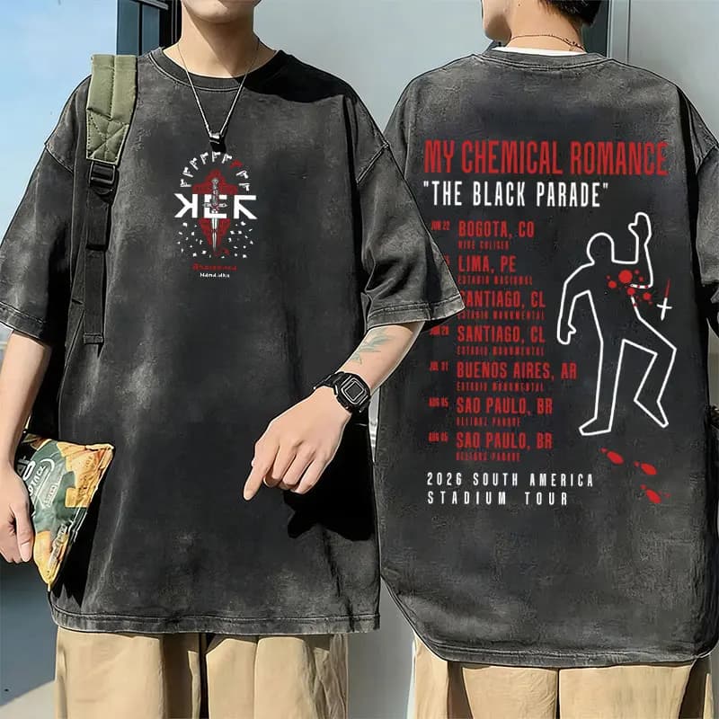 Washed Vintage My Chemical Romance Merch T Shirt The Black Parade 2026 Tour T-shirt Men Women Retro Punk Emo Rock Band T-shirts