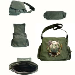 Vintage Womens Shoulder Bag Canvas Frog Print Large Capacity Crossbody Laptop Bag Daily Use Messenger Bag
