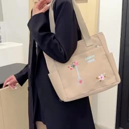 Women Oxford cloth Tote Bag Large Capacity Shoulder Bag Embroidery Handbag Multi Pocket Zipper Shopper School Bag Shopping Bag