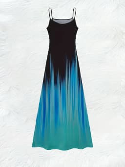 Black Blue Ombre Print Sundress Women Vacation Style Sleeveless Summer Dress Casual Flowy Maxi Dress for Beach Party Travel
