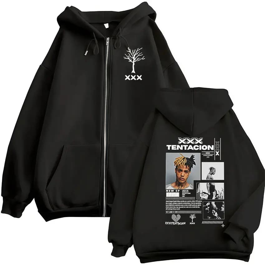 Rapper XXXTentacion Album 2026 Zip Up Hoodie Men's Gothic Fashion Fleece Pullover Sweatshirt Man Hip Hop Coats Hooded Streetwear