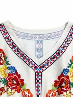 Summer Floral Print Fringe Sleeve Dress, Ethnic Vintage V Neck Short Sleeve Waist Cinching, Casual Vacation Wear