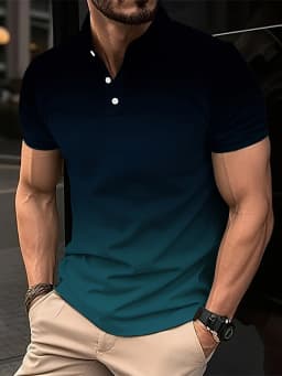 2026 Summer Men's Fashion Gradient Polo Shirt with Flip Collar and Short Sleeve Design, Casual and Breathable