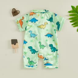 Baby Romper Pajamas Infant Girls Boys Dinosaur/Tree Print Turn Down Collar Short Sleeve Bodysuits Jumpsuits Sleepwear