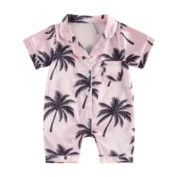 Baby Romper Pajamas Infant Girls Boys Dinosaur/Tree Print Turn Down Collar Short Sleeve Bodysuits Jumpsuits Sleepwear