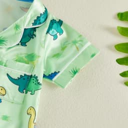 Baby Romper Pajamas Infant Girls Boys Dinosaur/Tree Print Turn Down Collar Short Sleeve Bodysuits Jumpsuits Sleepwear