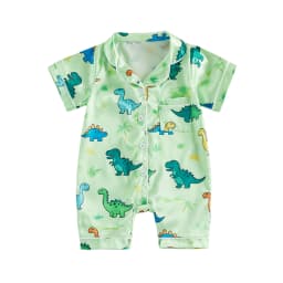 Baby Romper Pajamas Infant Girls Boys Dinosaur/Tree Print Turn Down Collar Short Sleeve Bodysuits Jumpsuits Sleepwear