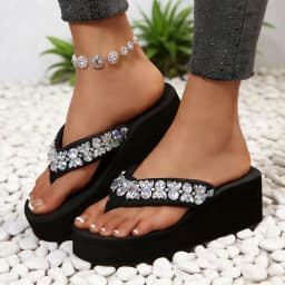 Luxury Rhinestone Wedges Flip Flops Women Plus Size 43 Platform Thick Bottom Slippers Woman 2026 Summer Light Outdoor Sandals