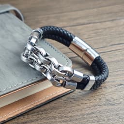 Multi Layer Men's Leather Bracelet Stainless Steel Mechanical Feel Cuban Chain Geometric Pattern Bangles for Male Jewelry Gift