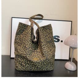 Leopard Print Reversible Canvas Tote Bag Women Large Capacity Casual College Style Shoulder Handbag for Daily Commute