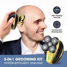 5-in-1 360° 5-Head Men's Electric Shaver, Rechargeable Bald Head Trimmer, Waterproof Wet/Dry Grooming Kit with Nose Hair Trimmer