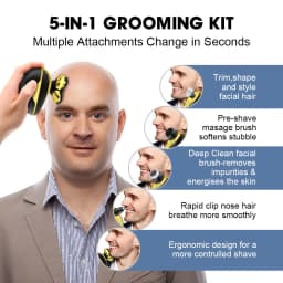 5-in-1 360° 5-Head Men's Electric Shaver, Rechargeable Bald Head Trimmer, Waterproof Wet/Dry Grooming Kit with Nose Hair Trimmer