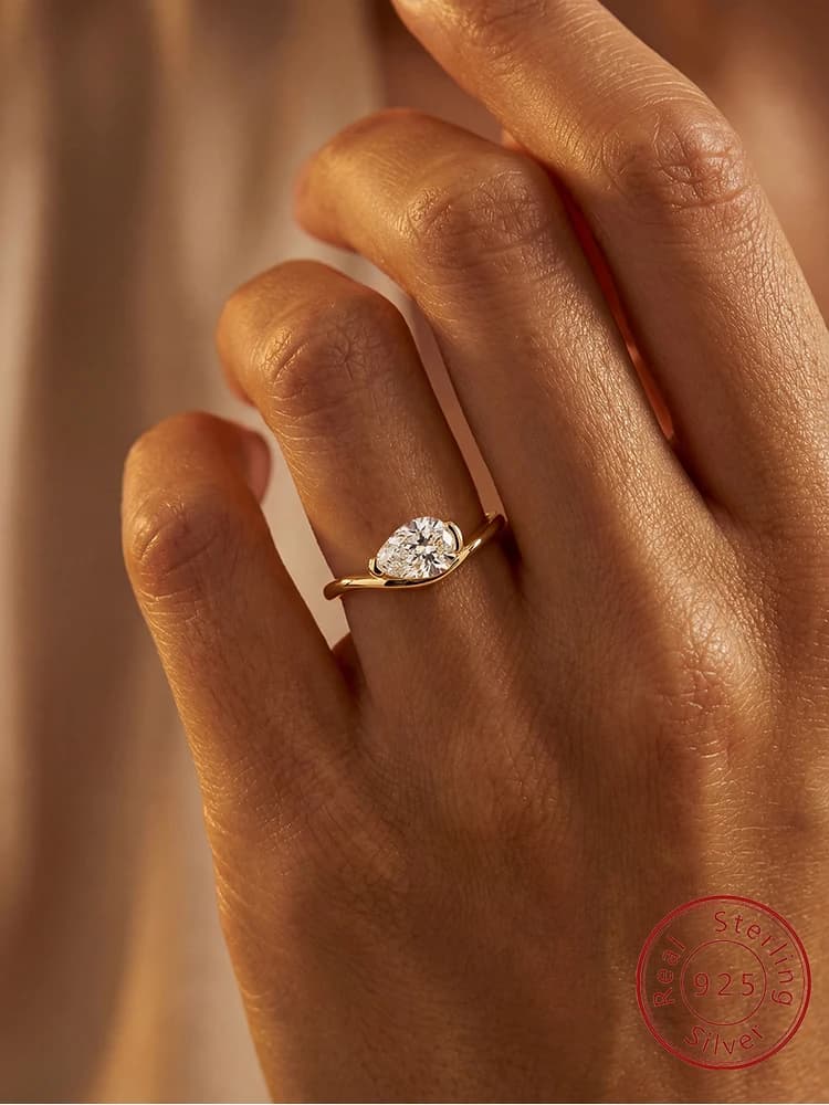 925 Sterling Silver Water-Drop Wave 6 * 9MM Zircon Ring for Women Engagement Wedding Anniversary Party High Quality Fine Jewelry
