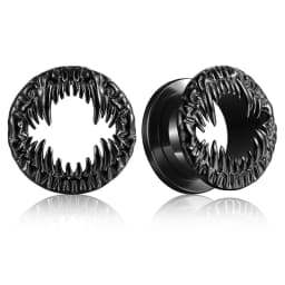 Casvort 2PCS 316 Stainless Steel Beast Fangs Ear Tunnels Monster Mouth Ear Plugs Gauges Gothic Punk Body Stretching Jewelry