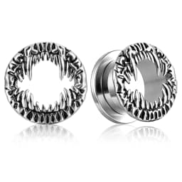 Casvort 2PCS 316 Stainless Steel Beast Fangs Ear Tunnels Monster Mouth Ear Plugs Gauges Gothic Punk Body Stretching Jewelry