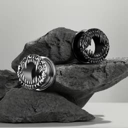 Casvort 2PCS 316 Stainless Steel Beast Fangs Ear Tunnels Monster Mouth Ear Plugs Gauges Gothic Punk Body Stretching Jewelry