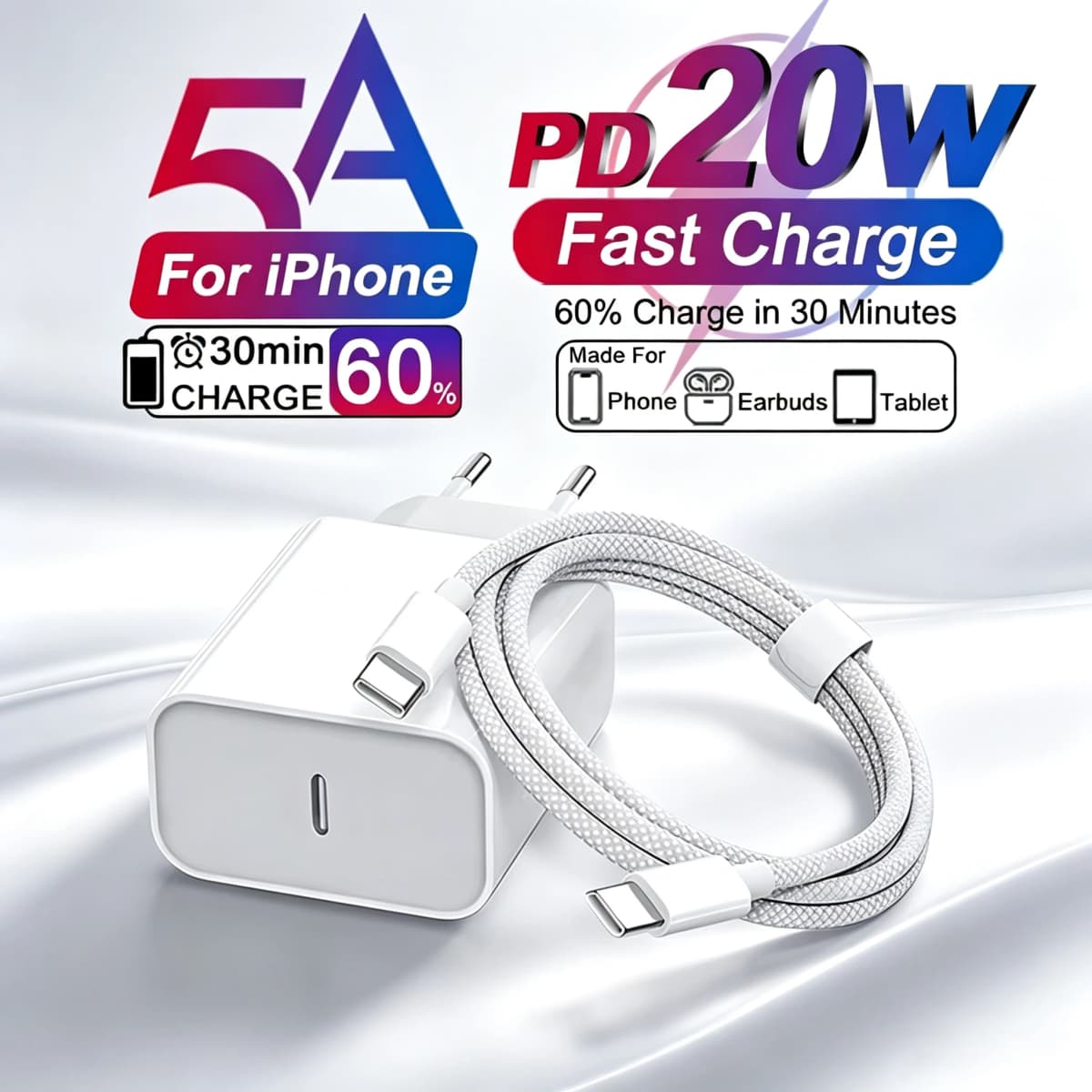 USB C PD 20W Fast Charger For Apple iPhone 17 16 15 14 13 12 11 Pro Max For iPad 5A Quick Charging Data Cable Phone Accessories