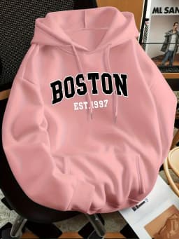 Men's Women's Boston Letter Print Fashion Hooded Sweatshirt Regular Fit Fashion Casual HipHop Sweatshirt Harajuku Unisex 