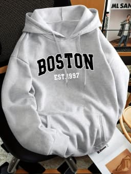 Men's Women's Boston Letter Print Fashion Hooded Sweatshirt Regular Fit Fashion Casual HipHop Sweatshirt Harajuku Unisex 