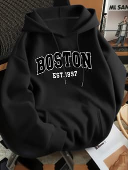 Men's Women's Boston Letter Print Fashion Hooded Sweatshirt Regular Fit Fashion Casual HipHop Sweatshirt Harajuku Unisex 