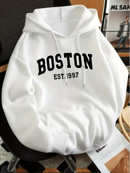 Men's Women's Boston Letter Print Fashion Hooded Sweatshirt Regular Fit Fashion Casual HipHop Sweatshirt Harajuku Unisex 