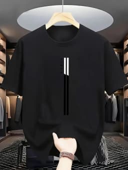 Herren Minimalistisches Schwarzes T-Shirt – Weiches Polyester Crewneck Shirt, Atmungsaktives Alltags- und Business-Outfit – Masc