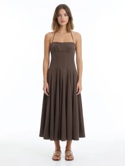 Willshela Women Fashion Pleated Backless Zipper A-Line Midi Dress Vintage Halter Slash Neck Female Chic Lady Dresses