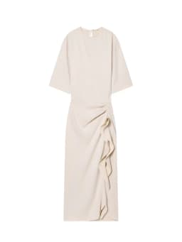 TFMLN Summer Women Midi Dress New Fashion O Neck Pleated Short Sleeve Waist Dress Casual Sexy Solid Elegant Dress Chic Outfit
