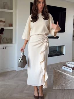 TFMLN Summer Women Midi Dress New Fashion O Neck Pleated Short Sleeve Waist Dress Casual Sexy Solid Elegant Dress Chic Outfit