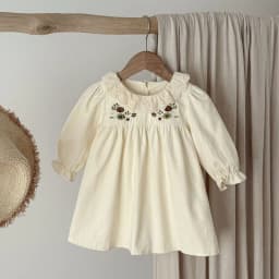 Spring and autumn girls' dress, Korean style, lace collar and embroidered long-sleeved cotton dress, a fashionable and versatile
