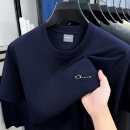 Luxury brand short sleeve round neck top men new fashion simple letter embossed casual summer ice silk cotton breathable T-shirt