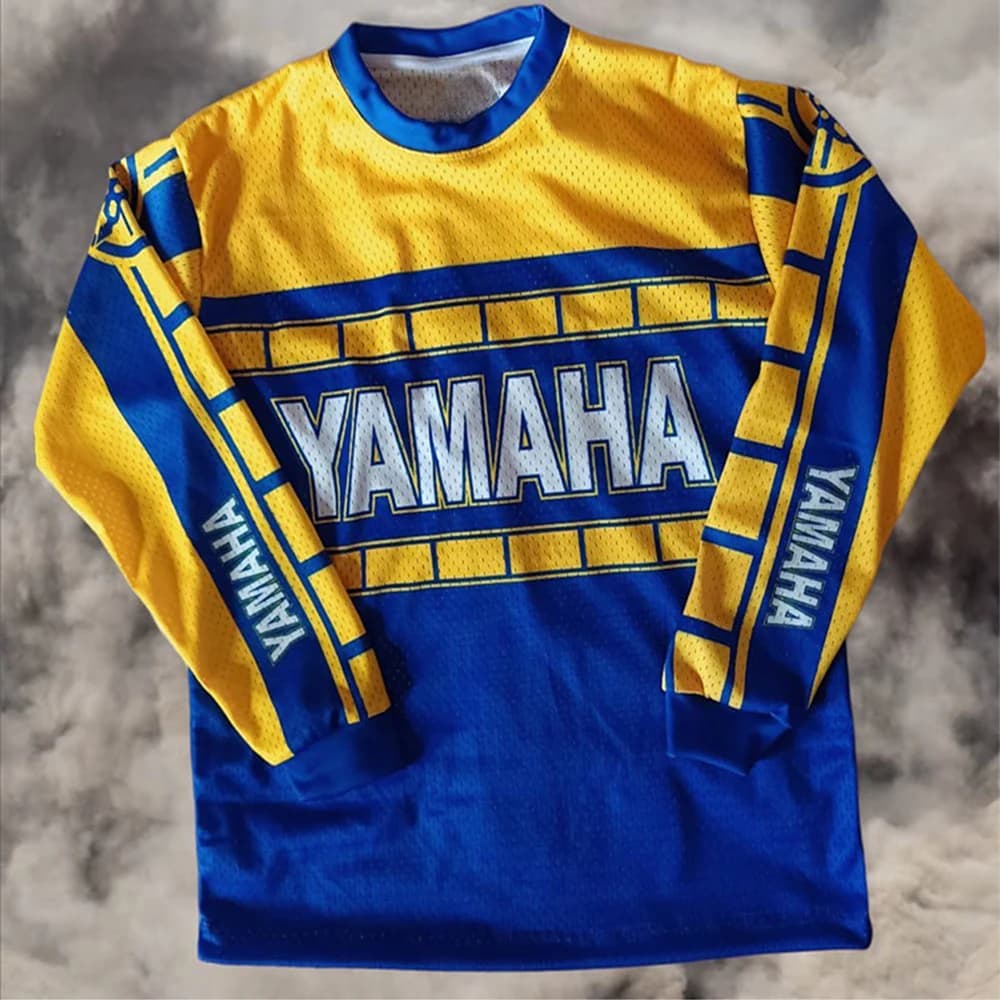 Summer New Blue Retro Yamaha Fashion Casual Long Sleeved Cycling Suit Men Racing Oversized Breathable Quick Drying Sports Shirt