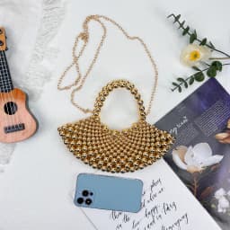 Summer high-end niche watch fan-shaped bead bag for women 2026+new crossbody handmade hollow bag