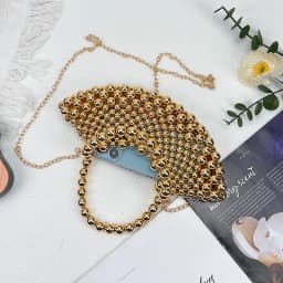 Summer high-end niche watch fan-shaped bead bag for women 2026+new crossbody handmade hollow bag