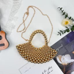 Summer high-end niche watch fan-shaped bead bag for women 2026+new crossbody handmade hollow bag