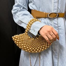 Summer high-end niche watch fan-shaped bead bag for women 2026+new crossbody handmade hollow bag