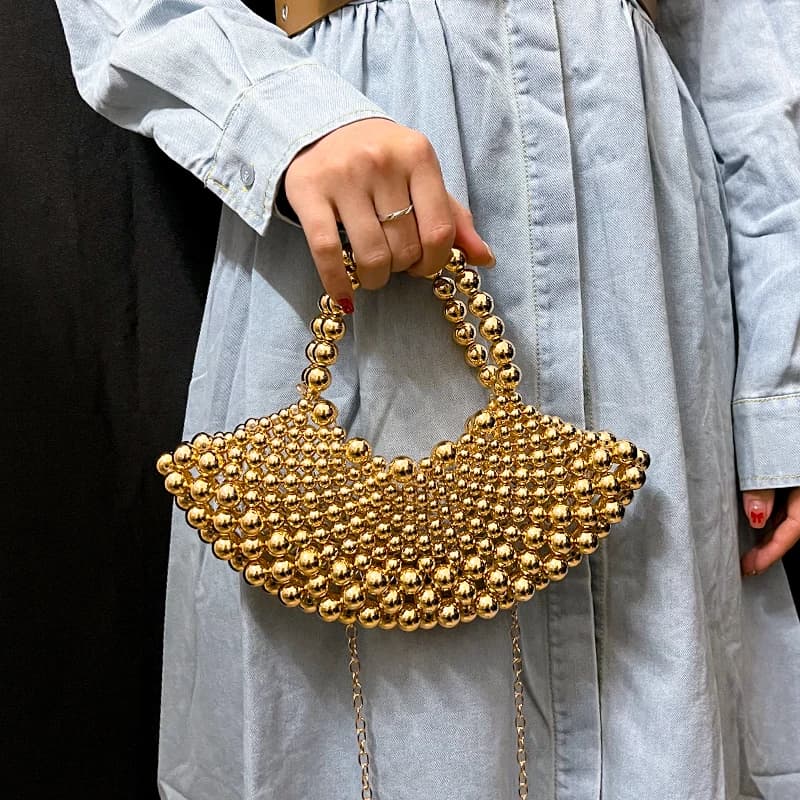 Summer high-end niche watch fan-shaped bead bag for women 2026+new crossbody handmade hollow bag